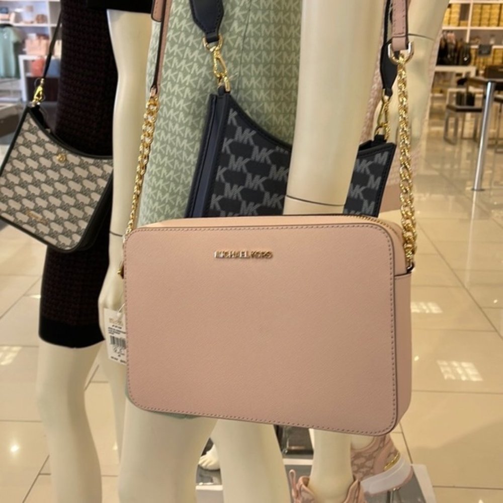 Michael Kors Jet Set Item Large East West Zip Crossbody Leather Powder Blush - Picture 3 of 16